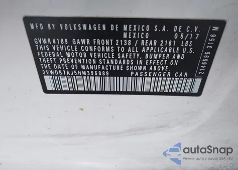 2017 Volkswagen Jetta 1.4T Se from USA, damaged, VIN 3VWDB7AJ5HM395889